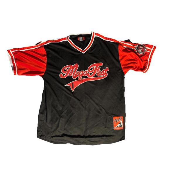 Vintage Mega Fest Sz 2XL Baseball Jersey Black Red #1 Shirt Short Sleeve - Picture 1 of 6